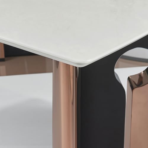 Image of The Attic Grand Opulent Dining Table with Dual Tone Metal Base - Modern Luxury Rectangular 6 Seater Dining Table for Home & Restaurant