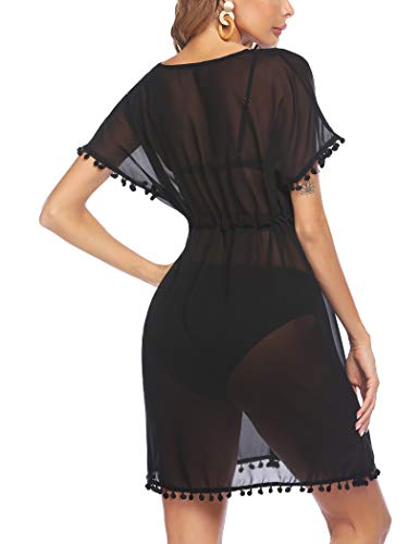 Avidlove Swimsuit Coverups for Women Sexy Bikini Coverup Chiffon Kimono Cardigan Swimsuit (Black, XX-Large) - Image 5