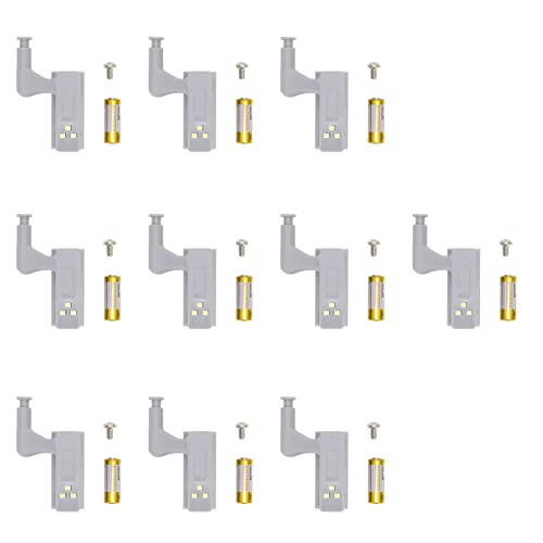 Aramox 10 Sets Cabinet Cupboard Hinge Led Light with 3 Led Lamp Beads High Brightness Low Power Easy Install for Wardrobe (White light + battery)