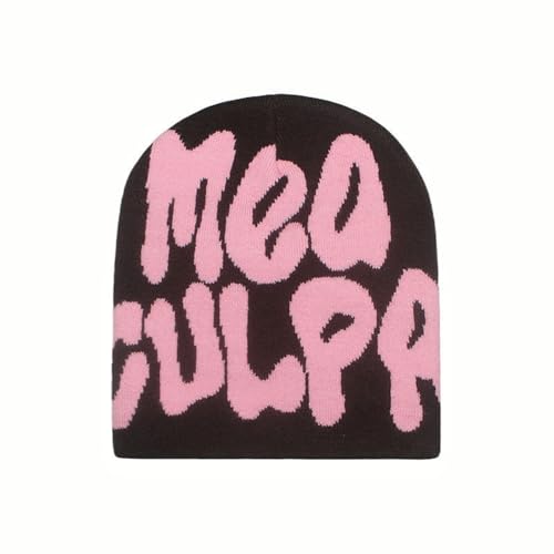 YUERFEILA Women Graphic Beanie Skull Hat MEA Culpa Y2K Knitted Beanie Warm Winter Hat for Gifts