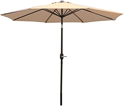 Sunnydaze 9 Foot Outdoor Patio Umbrella - Push-Button Tilt & Crank Patio Table Umbrella - Aluminum Pole & Polyester Shade Canopy - Beige