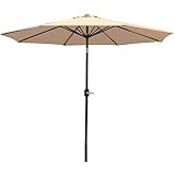 Sunnydaze Outdoor Patio Umbrella - Polyester Table Market Umbrella with Push-Button Tilt and Crank - 8 Sturdy Ribs - Beige - 9ft