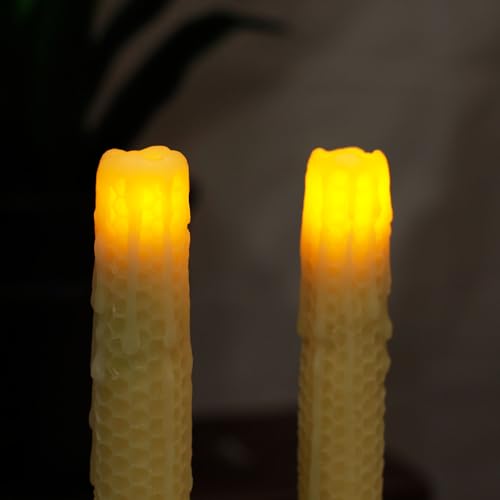 Image of simpdecor GiveU Taper Candles-Led Melted Dripping Honeycomb Flickering Flameless Candles with Timer,12 inch Tall,Ivory,Pack of 2