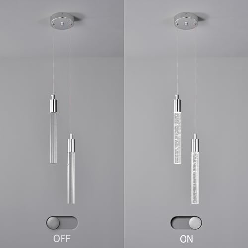 Image of Modern Light Fixture Kitchen Island Pendant Light Dimmable LED Chrome Pendant Lights Mini Crystal Pendant Lighting for Bedroom Dining Room Living Room(2-Light )