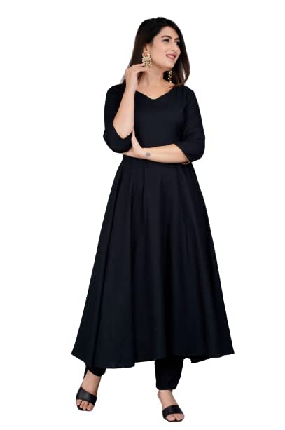 GenericKESAV FAB & Fashion Women's Rayon Solid/Plain Anarkali Kurti with Pant and Tie-die Dupatta Set