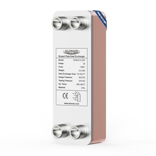 ALORAIR 4x12 20 Plates Heat Exchanger with 1 MPT Port 316L Stainless Steel Water to Water Brazed Plate Heat Exchanger for Floor Heating Water Heating Commercial and Industrial Refrigeration