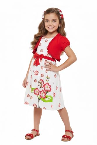 Image of ToBeInStyle Girls Two Piece Short Sleeve Dress and Matching Bolero Crop Cardigan Assorted Prints Cotton Blend Summer Outfit