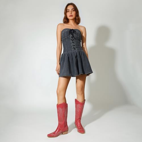 Womens Knee High Boots Cowboy Cowgirl Tall Western Boots Pull On Square Toe Low Chunky Heel Retro Dress Ladies Comfortable Embroidered Boot4