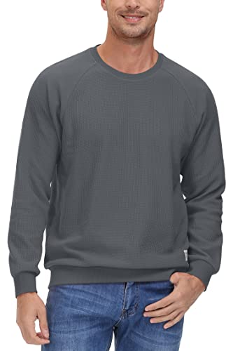 Tacvasen Crewneck Sweatshirt For Men Waffle Shirts Long Sleeve Casual Pullovers, Dark Grey, M #TOP4