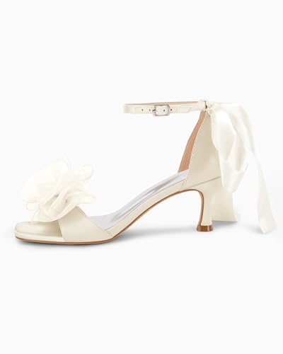 Image of Coutgo Womens Bow Kitten Heels Sandals Square Open Toe Satin Dress Shoes | Low Heels,Square Open Toe, Ankle Strap, Dressy Casual,Satin Ribbon, Wedding,Party,Going Out