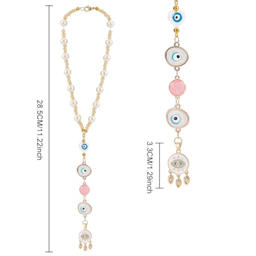 DELORIGIN Evil Eye Car Hanging Ornament Heart Evil Eye Rear View Mirror Car Charm Lanyards Beaded Decor Hanging Accessories Sun Catcher Pendent Decoration for Window Home Door Frame Balcony