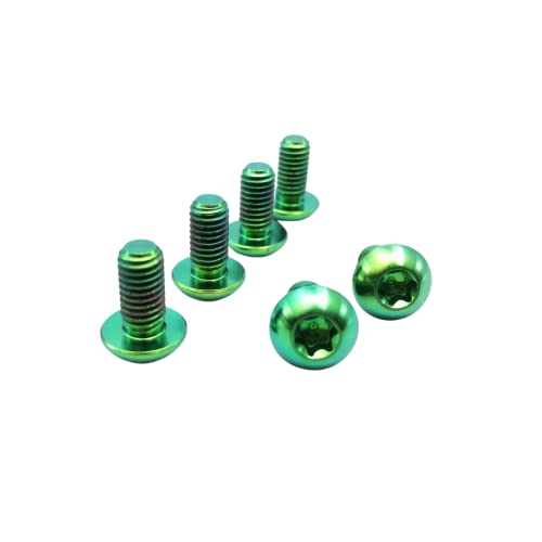 Image of RISON Titanium Bolts M5x10mm Titanium Button Torx Head Bolt Screw M5 Bolts Bicycle Disc Brake Universal Star Green Round Head Ti Bolt for MTB and Bicycle Motorcycle Pack of 6