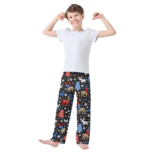 ZZXXB Moose Xmas Tree Boys Long Pants Soft Trousers Elastic Waist Kids Lounge Bottoms with Pockets S-XL2