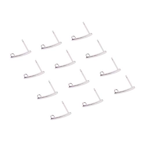 PandaHall Elite 60 pcs 304 Stainless Steel Pad Pierced Post Earring Pin Post with Loop for DIY Earring Making, Stainless Steel Color