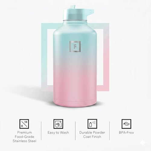 Image of IRON FLASK 64 oz Wide Mouth Water Bottle with Straw | Insulated Half Gallon Water Bottle with Leakproof Straw Lid - BPA Free, Cold 24 Hrs, Sweat Free (Bubble Gum)