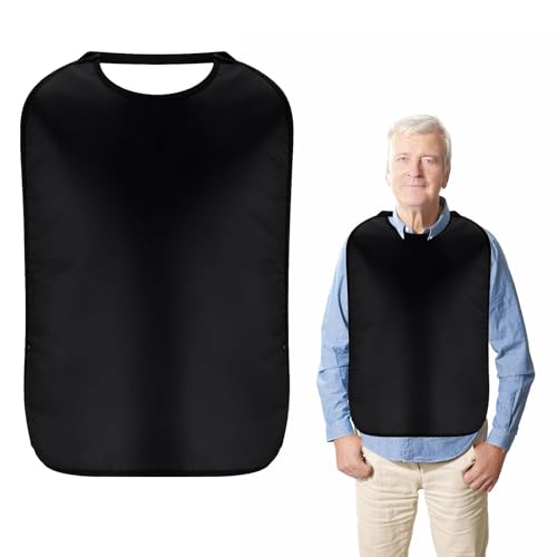 Funalix Babero Impermeable para Adultos, Babero para Comer Reutilizable y Lavable con Bolsillo Recogemigas, para Ancianos, Discapacitados (Negro)