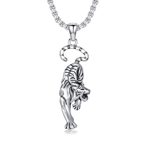 Pendentif tigre pour homme en argent 925 sterling de haute qualité