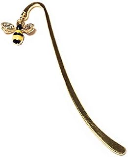 FizzyButton Gifts Gold Tone Enamel Bumble bee Charm Mini Bookmark in Gift Bag