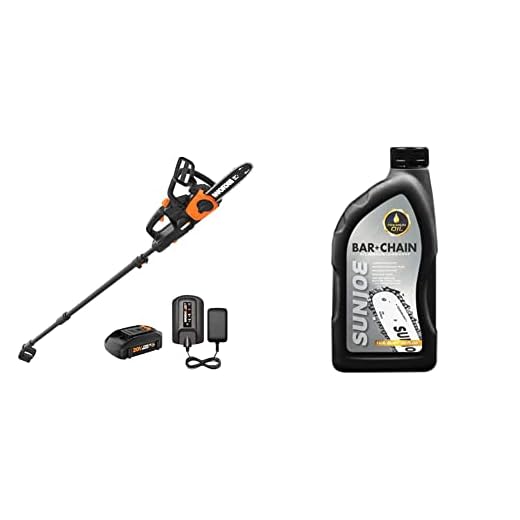 Worx WG323 20V Power Share 10'' Cordless Pole/Chain Saw with Auto-Tension & Sun Joe SWJ-Oil Premium Bar, Chain and Sprocket Oil, All Season Chainsaw Chain Lubrication, 1-Quart