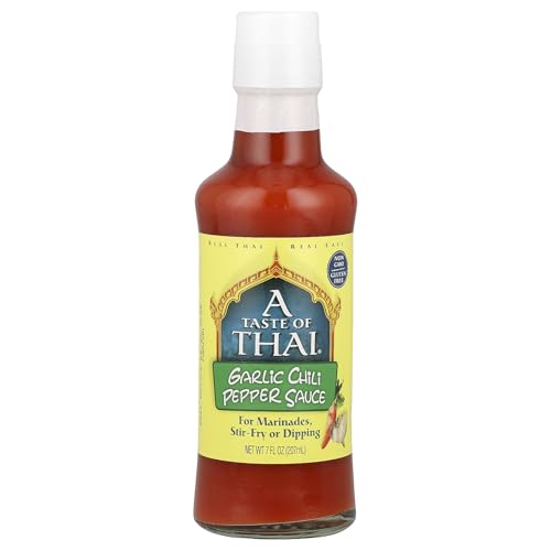 A Taste of Thai Sriracha Garlic Chili Pepper Sauce – Siracha Sauces with Bold Hot Flavor for Stir-Fry, Marinades & Dipping – Authentic Thai Chili Sauce - Non-GMO, Gluten-Free & Trans Fat-Free – 7 oz