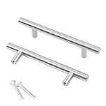 2 Pack Stainless Steel Cabinet Handles, Brushed Nickel Kitchen Cupboard Pulls. Hole Centers 128mm (5 Inch), Modern Drawer Handles for Bedroom & Bathroom.