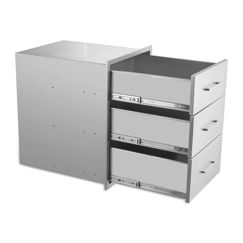Image of Outdoor Kitchen Drawers,20 inch W x 27 inch H x 23 inch D Stainless Steel BBQ Triple Drawer with Chrome Handle, Enclosed Built-in Access Drawer Flush Mount for Outdoor Kitchen,BBQ Island