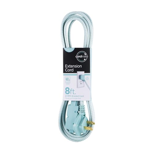 image for Cordinate Designer 3-Outlet Extension Cord, 8 Ft Braided Cable, 2-Pron