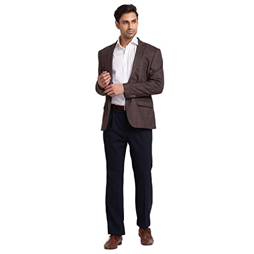 Image of Park Avenue Men's Active Fit Terelyne Spandex Blend Notch Lapel Checks Pattern Full Sleeve Grey Formal Blazer