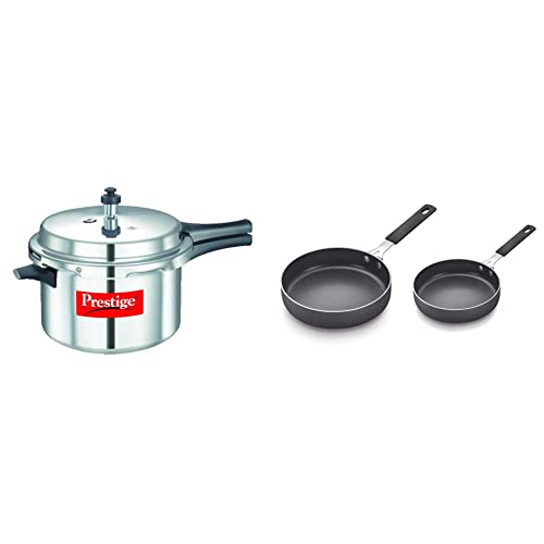 Image of Prestige Popular Aluminium Pressure Cooker, 5.5L + Omega Aluminium Pan Set, 2-Pieces, Black