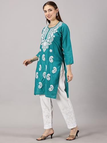 Image of FCH, Fashionable Chikan Handikraft Women's Cotton Lucknowi Chikankari Printed Straight Kurta for Regular Wear Girls Flared Kurta