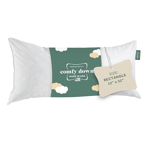 Image of ComfyDown 12x32 Throw Pillow Insert, Down & Feather Fill, 100% Cotton Cover, Made in USA - Premium Soft Lumbar Decorative Pillow Form Sham Stuffer for Bed, Sofa & Couch