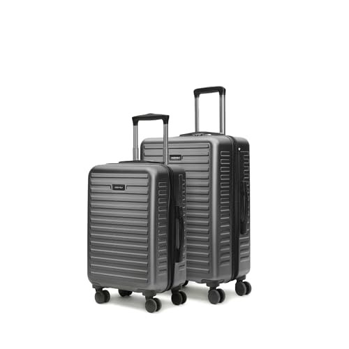 Image of Assembly Trolley Bags Set of 2- Cabin Small + Check-in Medium with TSA Locks & 8 Spinner Wheels, Polycarbonate Hard Shell Trolley Bag Set for Business Travel & Vacations, Grey, 20+24 Inch