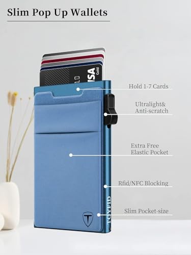 Image of TOYFID Slim Wallet for Men - Pop Up Card Holder Wallet,Minimalist Business Wallet,Credit Card Wallet with Money Pocket,Metal Card Case Wallet,RFID Blocking,Can Hold 6 Credit Cards