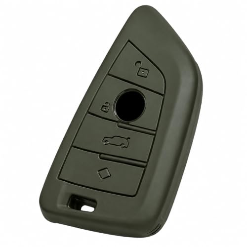 Image of JVCV Soft TPU Cover Compatible with BMW X1, X3, X6, X5, 5 Series, 6 Series, 7 Series 4 Button Blade Smart Key | Scratch-Resistant Protective Case (Matte Green)