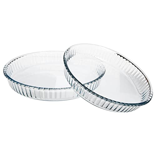 Borcam 1690038 Lot de 2 Plats à Tarte Forme Ronde Verre Transparent 32 x 32 x 5 cm