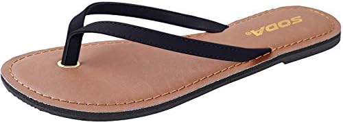 Soda Shoes Women Flip Flops Basic Plain Sandals Strap Casual Beach Thongs FELER Black 8