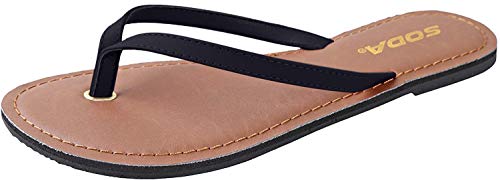 Soda Shoes Women Flip Flops Plain Basic Sandals Strap Casual Beach Thongs FELER Black 7.5