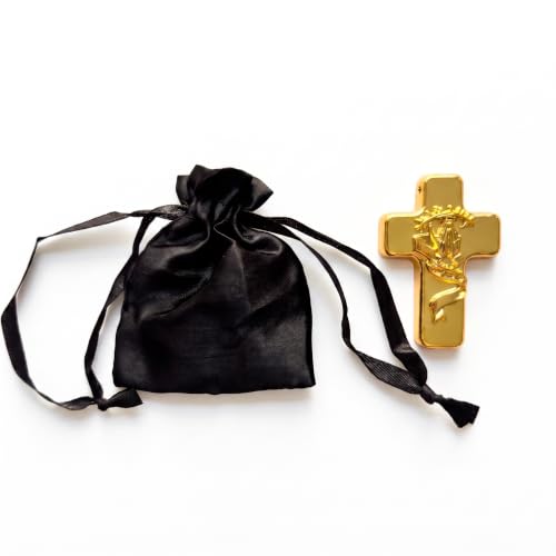 Gold Metal Handheld Prayer Cross with Black Storage Bag, Christian