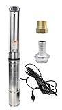 Deep Well Submersible Pump,1 hp, 115V, 60 Hz, 33 GPM, 207' Head, Stainless Steel, 4', 33 Feet Electric Cord, Long Life M#05