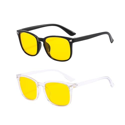 Domicubes 2 Pièces Lunette Anti Lumiere Bleue, Lunettes De Lumière Bleue Lunette Gaming Homme Femme Lunette Transparente Jaune, Anti éBlouissement, RéDuction De La Fatigue Et De La Fatigue Oculaire