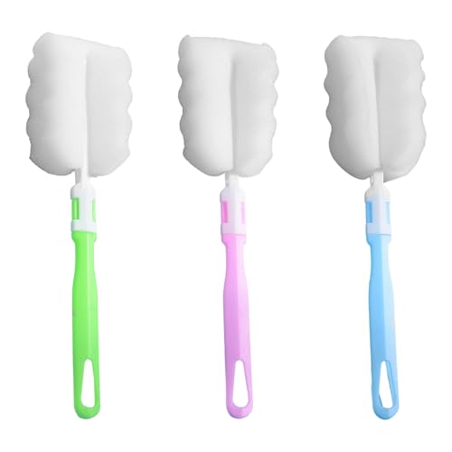 Soft Sponge Bottle Brushes - ShiningUU 3 Pcs Water Bottle Cleaning Brush with Long Handle, Adjustable Cup Brushes for Water Bottles, Thermoses, Mugs, Feeding Bottles | Ideal for Home & Outdoor Use