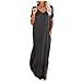 Casual tinta unita scollo a V manica corta allentata laterale fessura grande swing lungo abito da donna, Grigio scuro, M