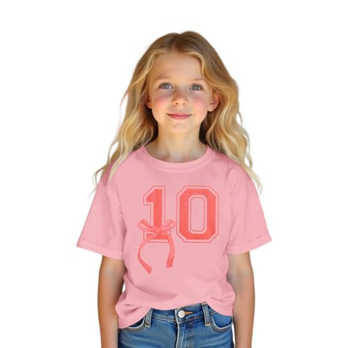 Image of Girl Birthday Shirt 10th Birthday T-Shirt Bow 10 Year Old Bday Short Sleeve Tee Top Tenth Party Outfit
