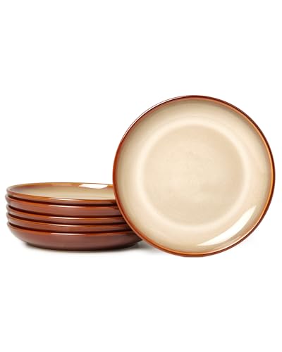 Image of Ceramic Dinner Plates Set of 6, 8inch Salad, Dessert Plates Dishes | Reactive Glaze Stoneware Dish Set, Dinner Plate for Dessert, Salad, Appetizer, Microwave & Dishwasher Safe, Scratch Resistant