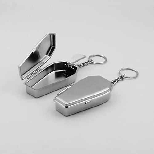 Image of 1PC Portable Ashtray Mini Ash Tray with Lids Smell Proof, Metal Coffin Shape Pocket Ashtray, Key Chain Small Car Ashtrays for Outdoor, Travelling, Camping