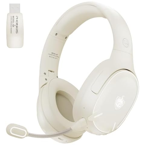 YOTMS Wireless PS5 Gaming Headset for PS4, PC, Switch, 2.4Ghz Wireless Gaming Headphones with Mic, Bluetooth Wireless Headphones with Stereo Sound, 40h Battery, for Laptop, Mac, Phone (White) Cover