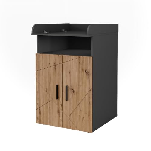 Commode à langer anthracite et chêne dans la chambre de bébé