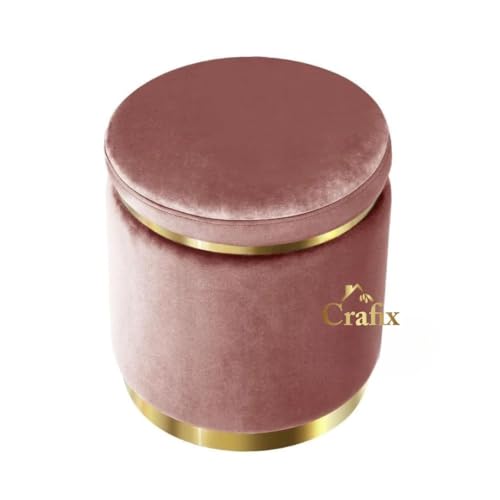 Image of Giftoshopee Velvet Puffy Ottoman Stool, Round Footrest with Diamond Quilting and Gold Base, for Living Room, Bedroom and Dressing Area (Pink)
