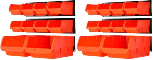 Image of Wallmaster Wall Mounted Storage Bins, Wall Storage Bins Parts Rack 10 Bins&3 Rails Wall Mount Tool Organizer Hardware Storage Organizer (Orange) (Pack of 2)