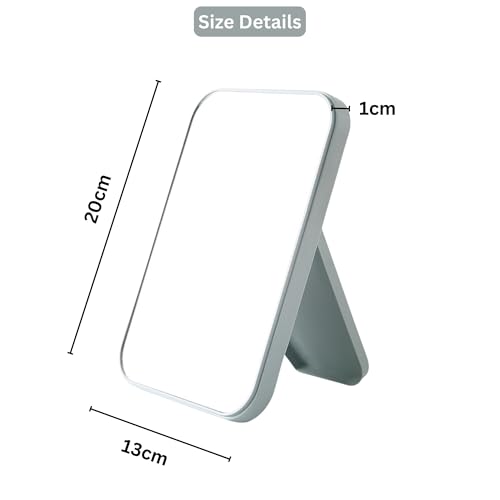 Image of Hand Mirror | Glass Rectangle Cosmetic Standing Mirror for Makeup, Portable for Travel, Camping, Home (Blue - Pack of 1, Rectangular, Floor Mount, Framed)